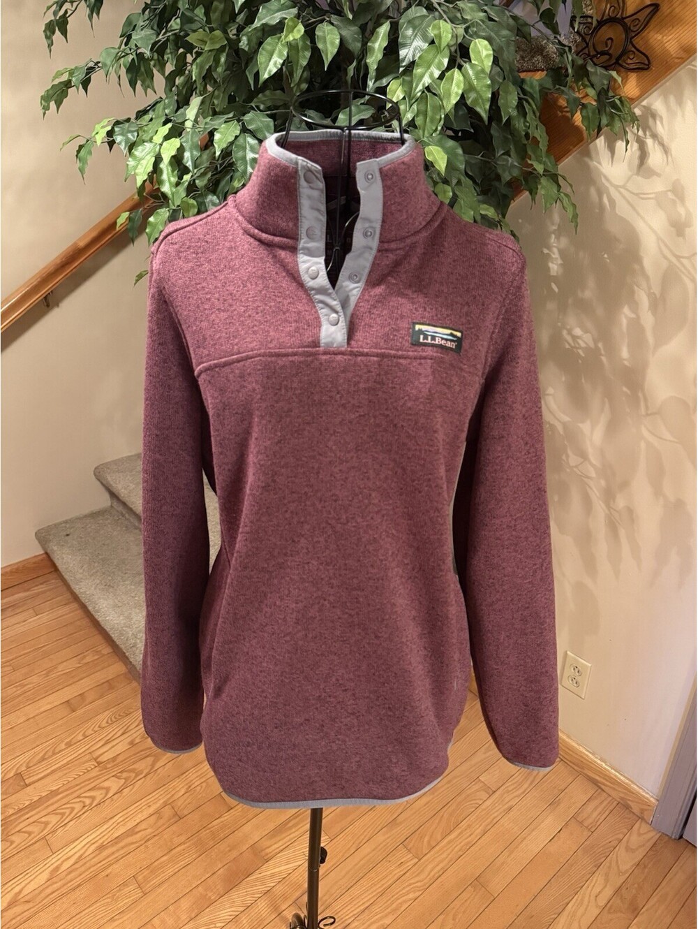 L.L. Bean Sweater T Snap Fleece Pullover Size M Dark Plum Rose
